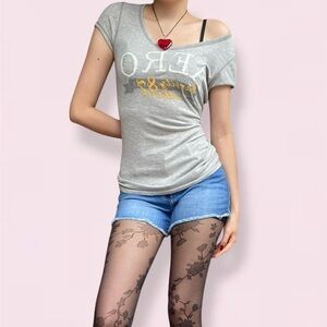 y2k grey aeropostale top with rhinestones